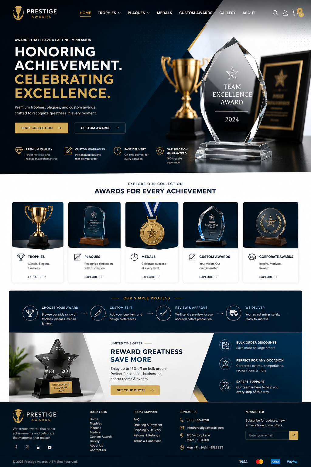 Prestige Awards trophies and plaques website concept