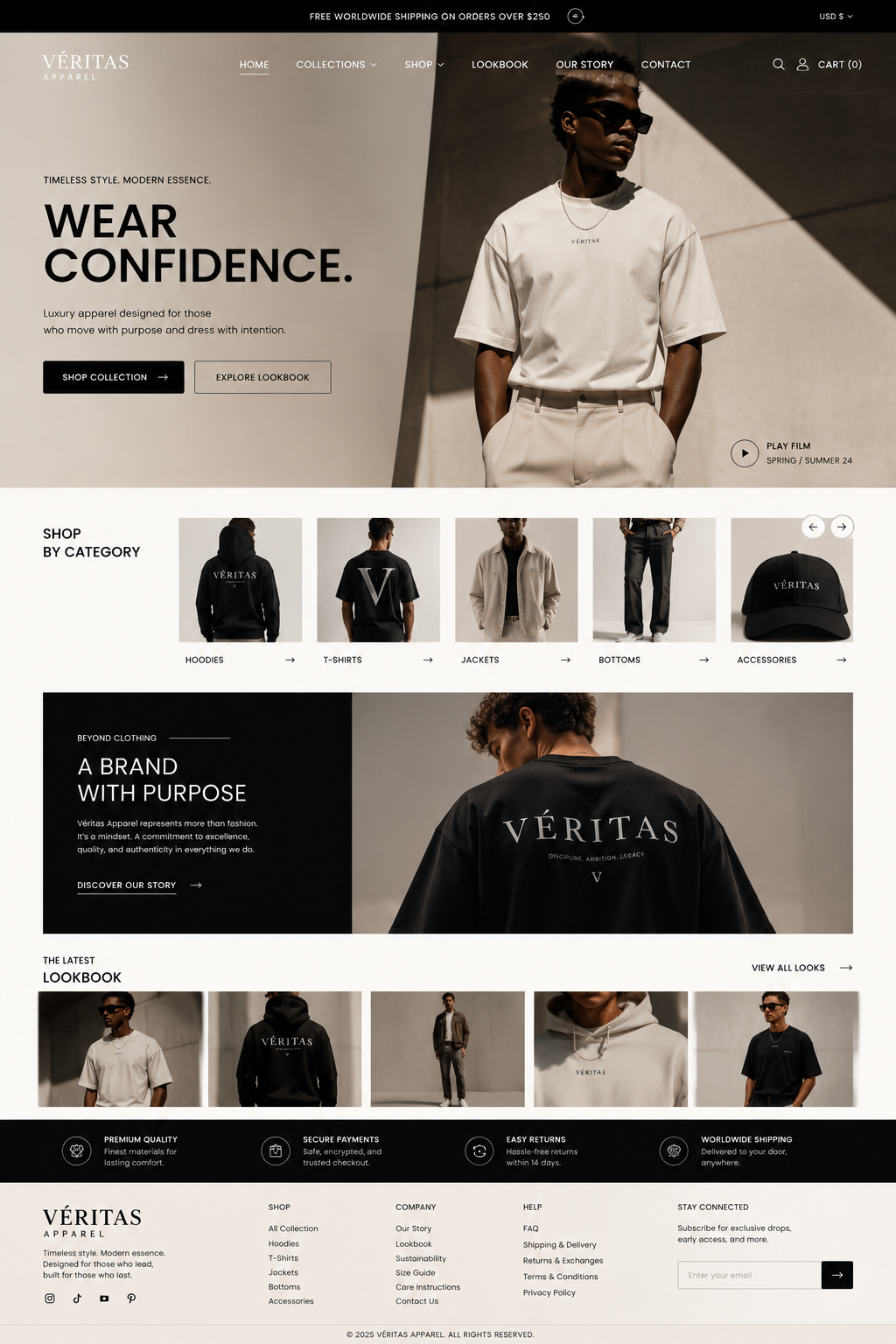 Veritas Apparel clothing brand website concept