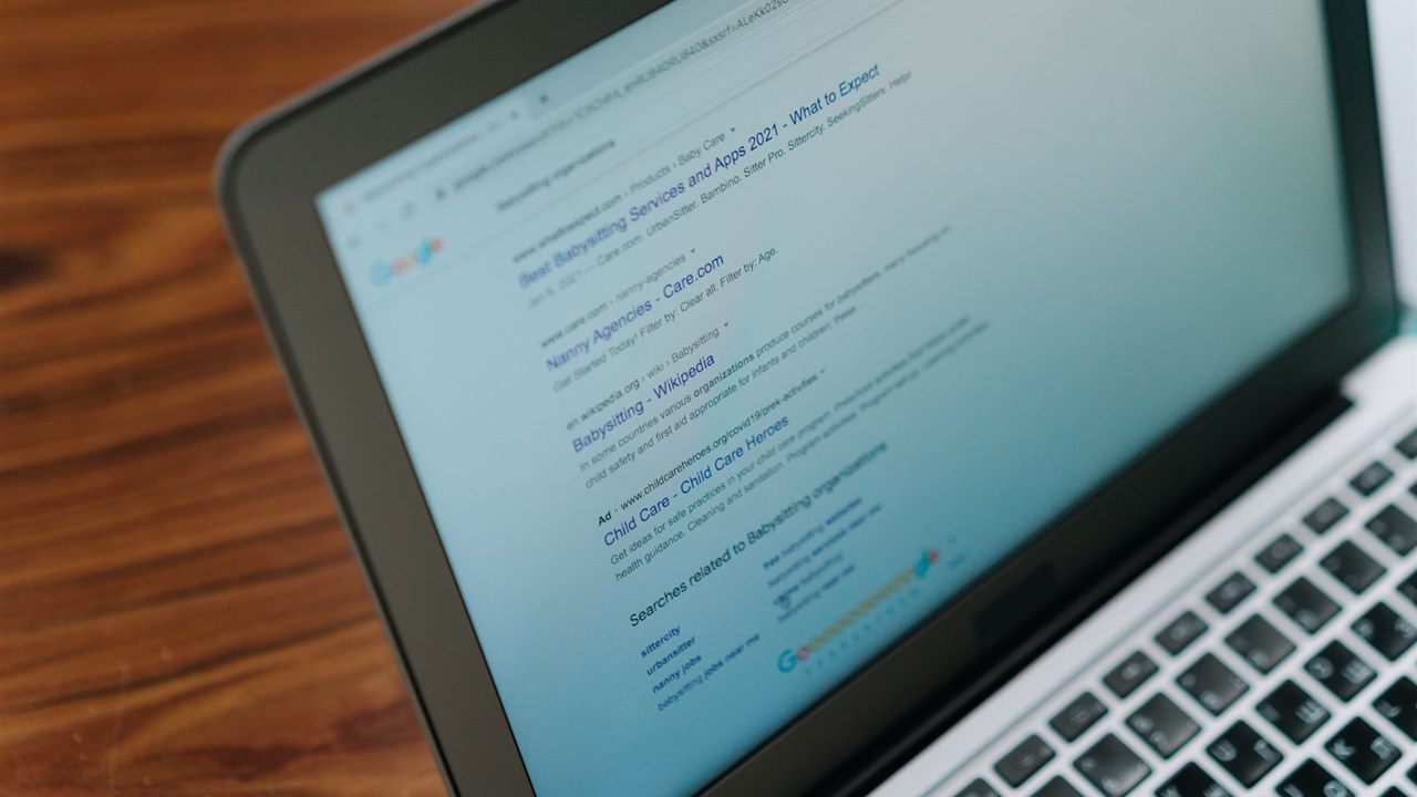 Laptop showing Google search for explaining how search engines find websites
