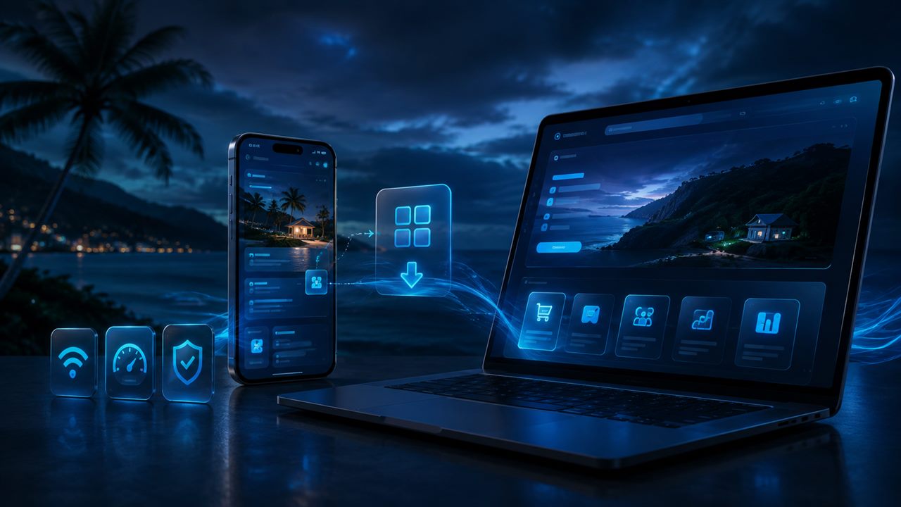Installable business website app shown on phone and laptop screens